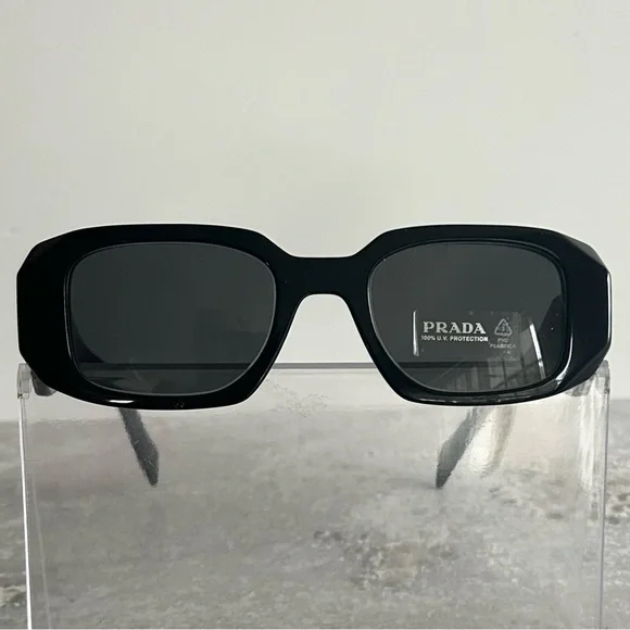 Prada PR 17WS 1AB5SO Runway Symbole Rectangular Sunglasses, Black/Dark Grey NWT - Picture 5 of 17
